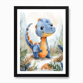 Cute Cartoon Acrocanthosaurus Dinosaur Watercolour 4 Art Print