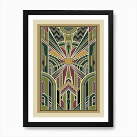 Art Deco Pattern 1 Greens Art Print