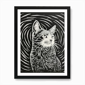 Manx Cat Linocut Blockprint 3 Art Print