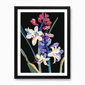 Neon Flowers On Black Hyacinth 4 Art Print