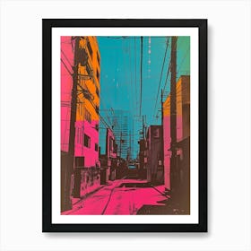 Japan Street Scene Neon Illustration Art Print