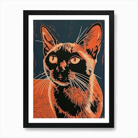 Tokinese Cat Relief Illustration 4 Art Print