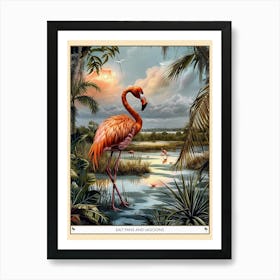 Greater Flamingo Salt Pans And Lagoons Tropical Illustration 3 Poster Art Print