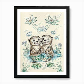 Otters In Water 1 Art Print