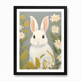 White Rabbit In Daisies Art Print