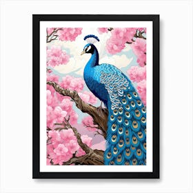 Peacock Animal Drawing In The Style Of Ukiyo E 3 Art Print
