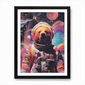 Astronaut Bear Space Collage Art Print