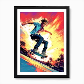 Skateboarding In Los Angeles, United States Drawing 4 Art Print