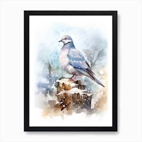 Snowy Watercolour Pidgeon 2 Art Print