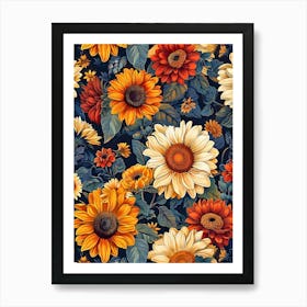 Sunflowers Wallpaper Inspired By William Morris 1 Art Print