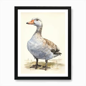 Storybook Animal Watercolour Goose 2 Art Print