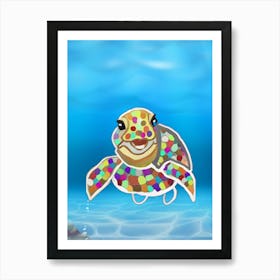 colourful Sea Turtle - swimming in clear blue water Art Print