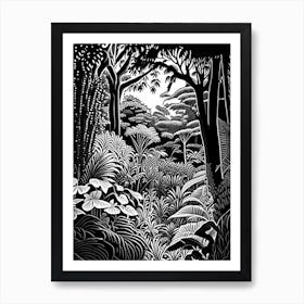 Singapore Botanic Gardens, 1, Singapore Linocut Black And White Vintage Art Print