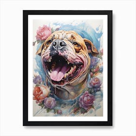 Bulldog With Roses Art Print