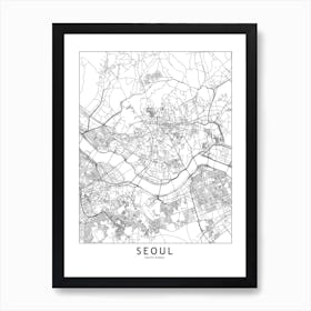 Seoul White Map Art Print