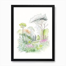 Dubrovnik Arboretum, Croatia Vintage Pencil Drawing Art Print