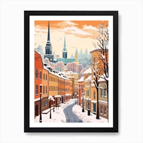 Vintage Winter Travel Illustration Stockholm Sweden 3 Art Print