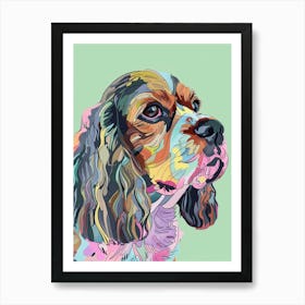 Pastel English Toy Spaniel Dog Pastel Line Illustration  3 Art Print