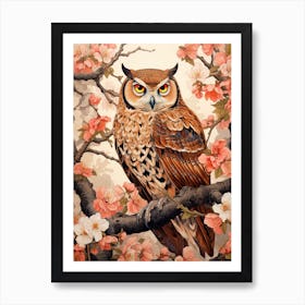 Owl Animal Drawing In The Style Of Ukiyo E 2 Art Print