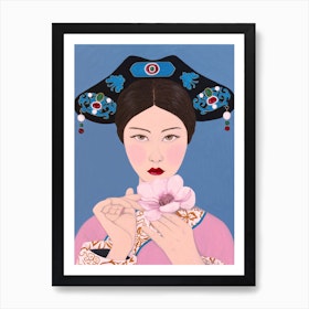 Chinese Woman Holding Flower Art Print