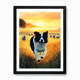 Sheepdog Running In A Field Poster