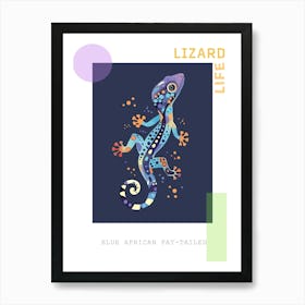 Blue African Fat Tailed Gecko Abstract Modern Illustration 5 Poster Art Print