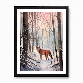 Winter Watercolour Red Wolf 1 Poster