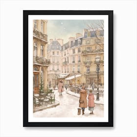 Vintage Winter Illustration Paris France 2 Art Print