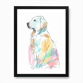 Pastel Watercolour Golden Retriever Line Illustration 4 Art Print