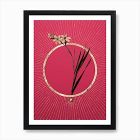 Gold Gladiolus Glitter Ring Botanical Art on Viva Magenta n.0065 Art Print