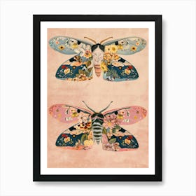 Pink Shades Butterfly William Morris Style 2 Art Print