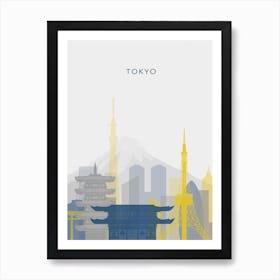 Yellow And Blue Tokyo Skyline Art Print