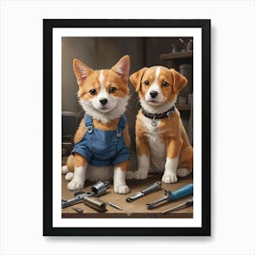 Cute Two Dogs In A Shop Art Print