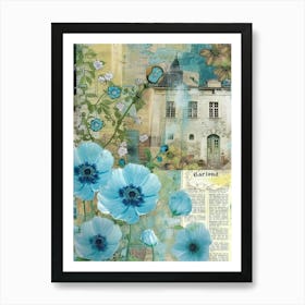 Light Blue Flowers Scrapbook Collage Cottage 2 Art Print