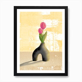 Tulips In Black Vase Art Print