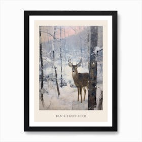 Vintage Winter Animal Painting Poster Black Tailed Deer 2 Art Print