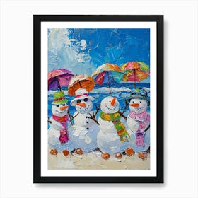 Snowmen On The Beach Painting 2 Art Print