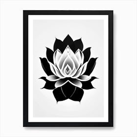 Lotus Flower, Buddhist Symbol Black And White Geometric 5 Art Print