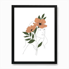 Woman Portrait Monoline Minimalist Hand Drawing Boho Illustration (16) Art Print