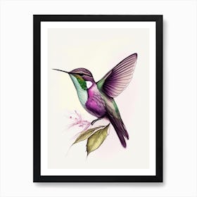 Black Chinned Hummingbird Retro Drawing Art Print