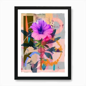 Petunia 4 Neon Flower Collage Art Print