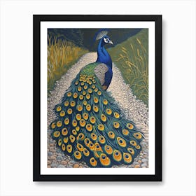 Blue Mustard Peacock On The Path 2 Art Print