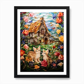 Mosaic Of Kittens In A Medieval Cottage Garden Art Print