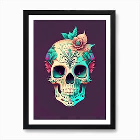 Skull With Tattoo Style 3 Artwork Pastel Mexican Art Print
