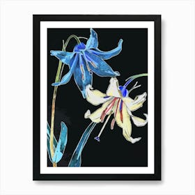 Neon Flowers On Black Bluebell 4 Art Print