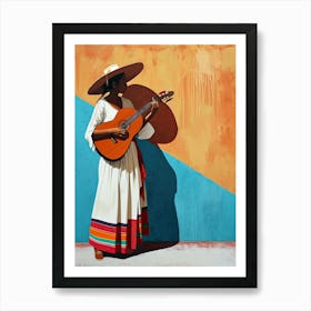 Mexican Woman Playing Guitar, Mexico Art Print