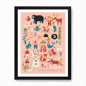 Folk Fairytale Pink Art Print