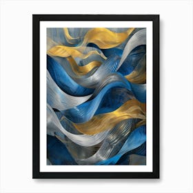 Blue And Gold Waves 2 Art Print