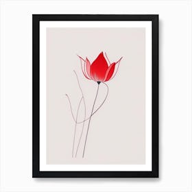 Red Lotus Minimal Line Drawing 1 Art Print