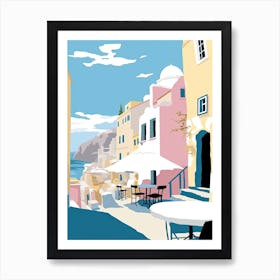 Oia, Greece, Flat Pastels Tones Illustration 2 Art Print